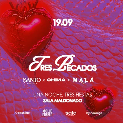 Flyer de TRES PECADOS - MALA X SANTO X CHINA